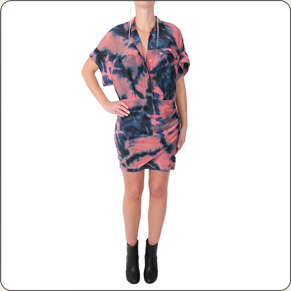 Nwt Iro Oceane Silk Drapey Watercolor Edgy Artsy Mini Shirt Dress - Size 38 Us 6